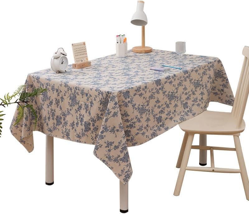 Vintage Cotton Linen Table Cloth Rectangular 60x87inch, Farmhouse Dust-Proof Anti-Slip Blue Willow Floral Table Cover, Home Decor for Kitchen Dining Picnic - Image 9