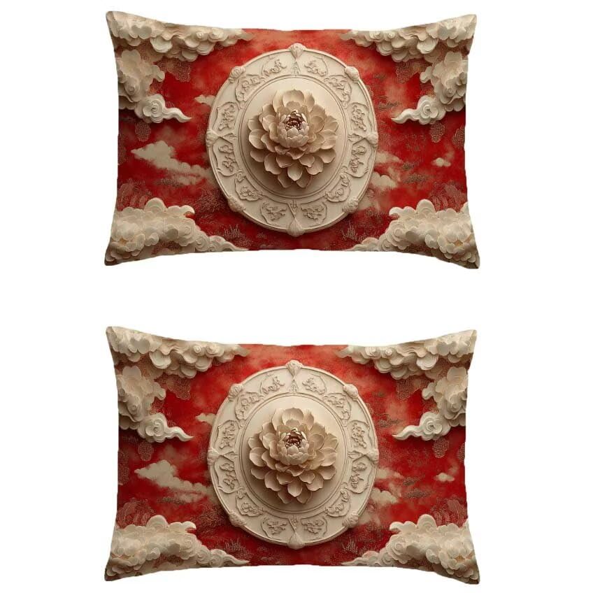 Taie oreiller decoration lin rouge 60x90 cm haut de gamme motif fleur