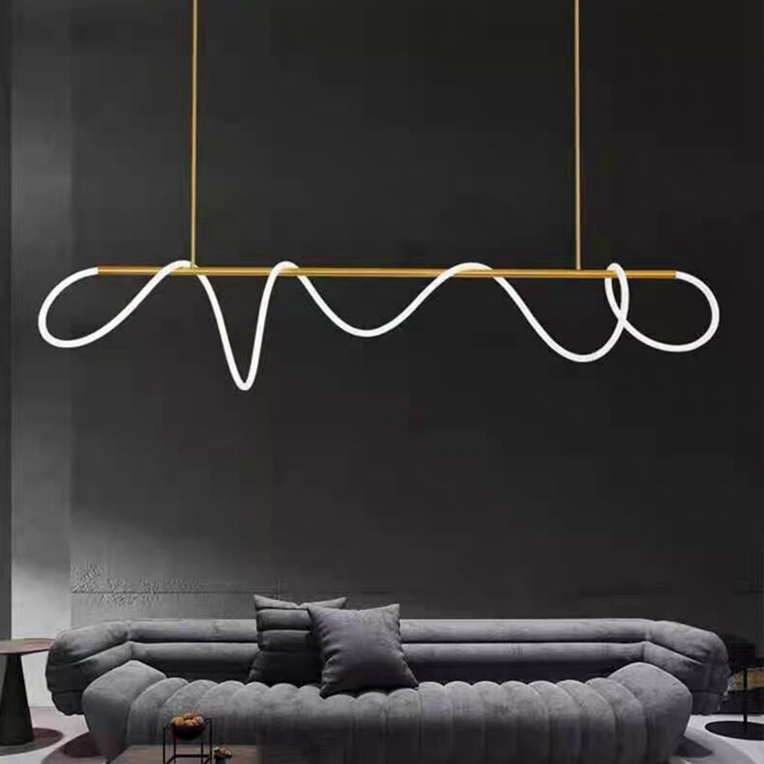 LED Pendant Lamp Dimmable With Remote Control - Linear Design Modern Creative Chandelier for Dining Table, Kitchen, Living Room (Gold, L80cm)