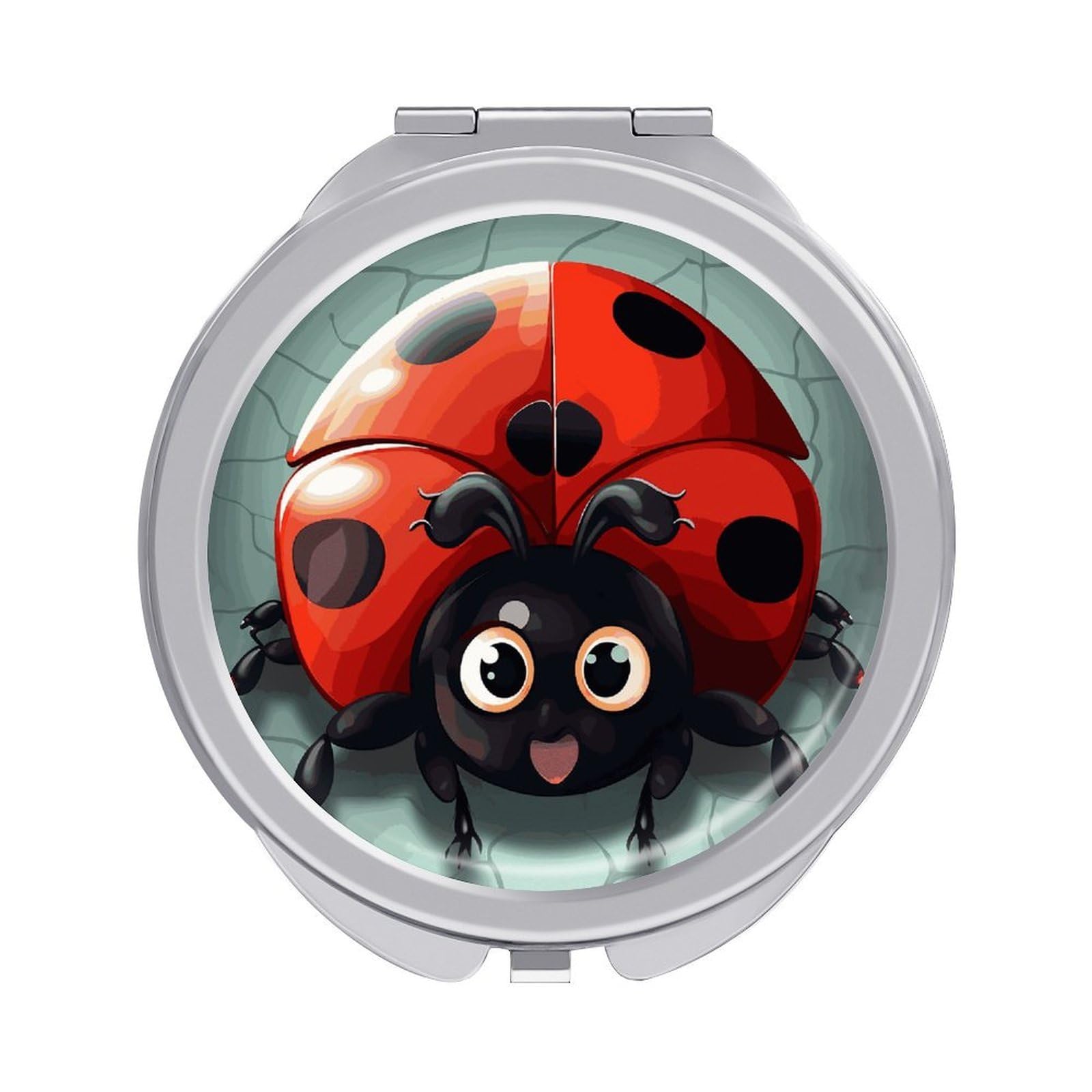 FodPand Compact Hand Mirror with 1x/2x Magnifying Round Travel Makeup Mirror Mini Foldable Cartoon Ladybug Cosmetic Mirrors Travel Essentials Gift for Women Girl Portable for Pocket Purse -Silver