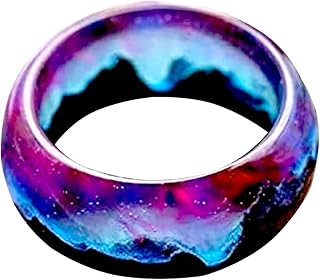 Handmade Wooden Epoxy Glow Ring - Luminous Resin Ring Glowing in Dark, Unique Mountain Design for Men & Women Sizes 6-9