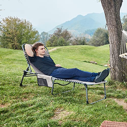 Kingcamp 5-Position Folding Lounge Chairs For Outside, Adjustable Patio Chaise Lounges For Lawn, Beach, Pool And Sunbathing, Portable Heavy-Duty Camping Reclining For Outdoor With Pillow (1, Beige) #TOP6