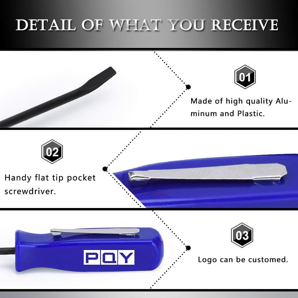 Pocket Magnetic Screwdriver Slotted Head With Magnet Top + Mini Pry Bar Set Blue