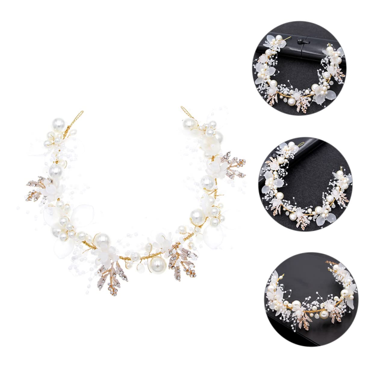 MAGICLULU 5 Pz Cerchietto Con Perle e Diamanti Ragazza Dei Fiori Fasce Per Bambini Gioielli Per Copricapo Di Foglie Di Nozze Sposa Lega Manuale Accessori Per Bianca