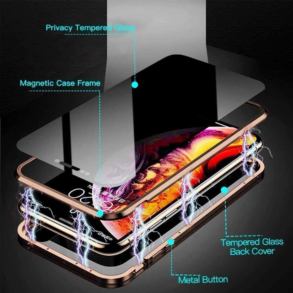 Privacy Magnetic Case for iPhone Xs Max, Anti Peep Magnetic Adsorption Privacy Screen Protector Double Sided Tempered Glass Metal Bumper Frame Anti-Peeping Phone Case Anti-Spy Cover for iPhone Xs Max