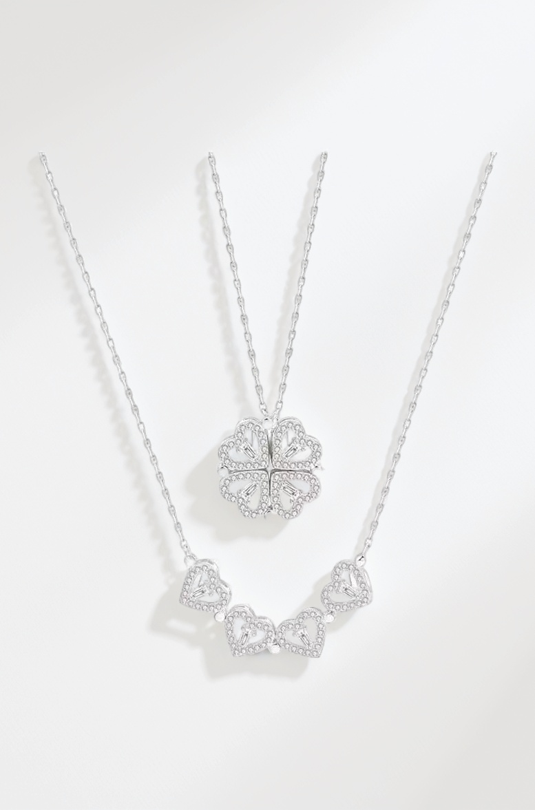 Pendant For Women Girls Ladies girlfriend Wife Jewellery Multi Heart Necklace 4 Magnetic Silver fashion set love Diamond magnet Western Pendants chain Valentine gifts Birthday propose -354