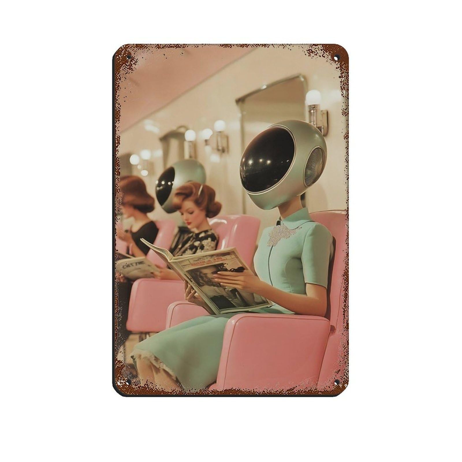 Retro Futuristic Salon Art Retro Poster Metal Tin Sign Chic Art Retro Iron Painting Bar People Cave Cafe Family Garage Poster Wall Decoration 8x12inch(20x30cm)