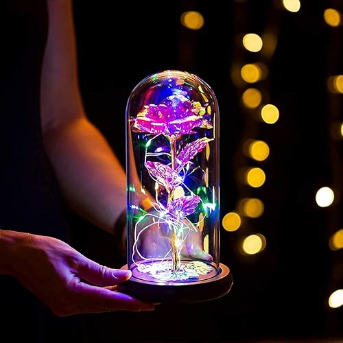 Miniatura 7 de Rosa galaxia, regalos para mamá, luces LED de cristal eterno, rosa de la bella y la bestia, rosa en cúpula de cristal, regalo para aniversario, San