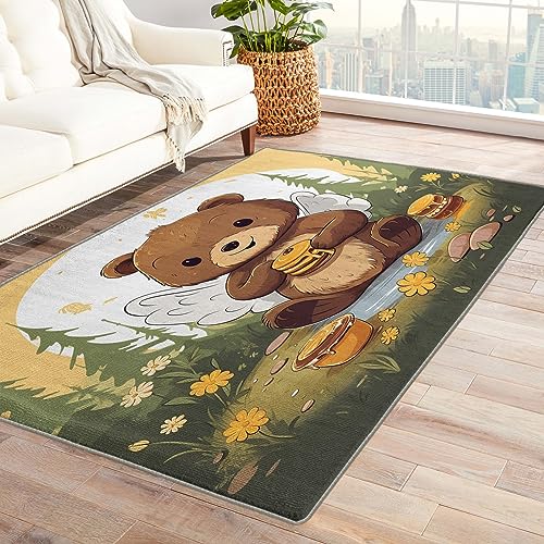 Kids Rug & Home Decor - 3x5 Rug, Woodland Nursery Rugs for Living Room Bedroom, Cute Bear Carpet, Washable Non Slip Soft Low Pile Indoor Area Rug & Room Decor