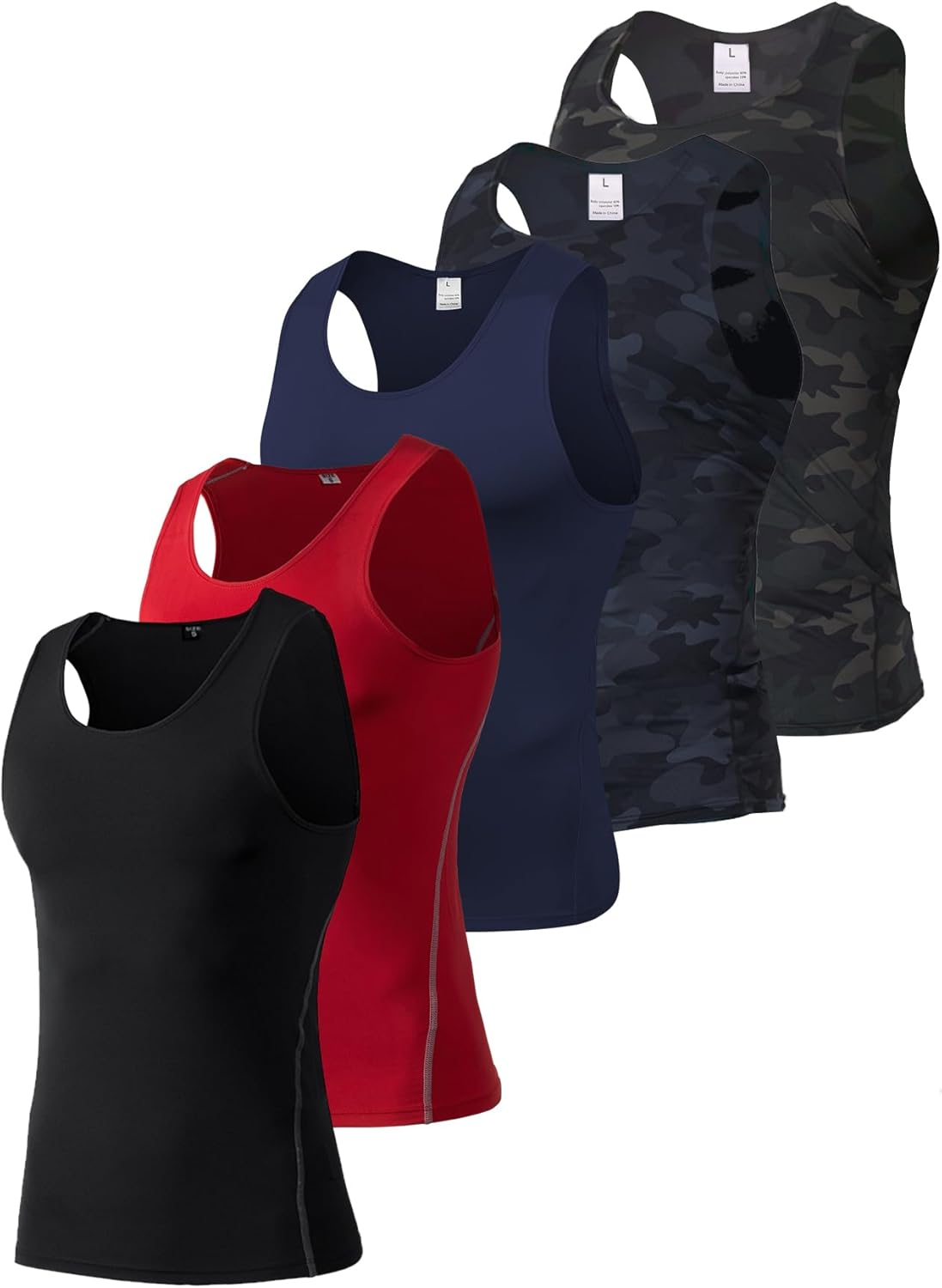 LANDUNSI 5 Pack Men's Compression Shirts Sleeveless Camouflage Athletic Workout Tank Top Sports Baselayer Running Undershirt