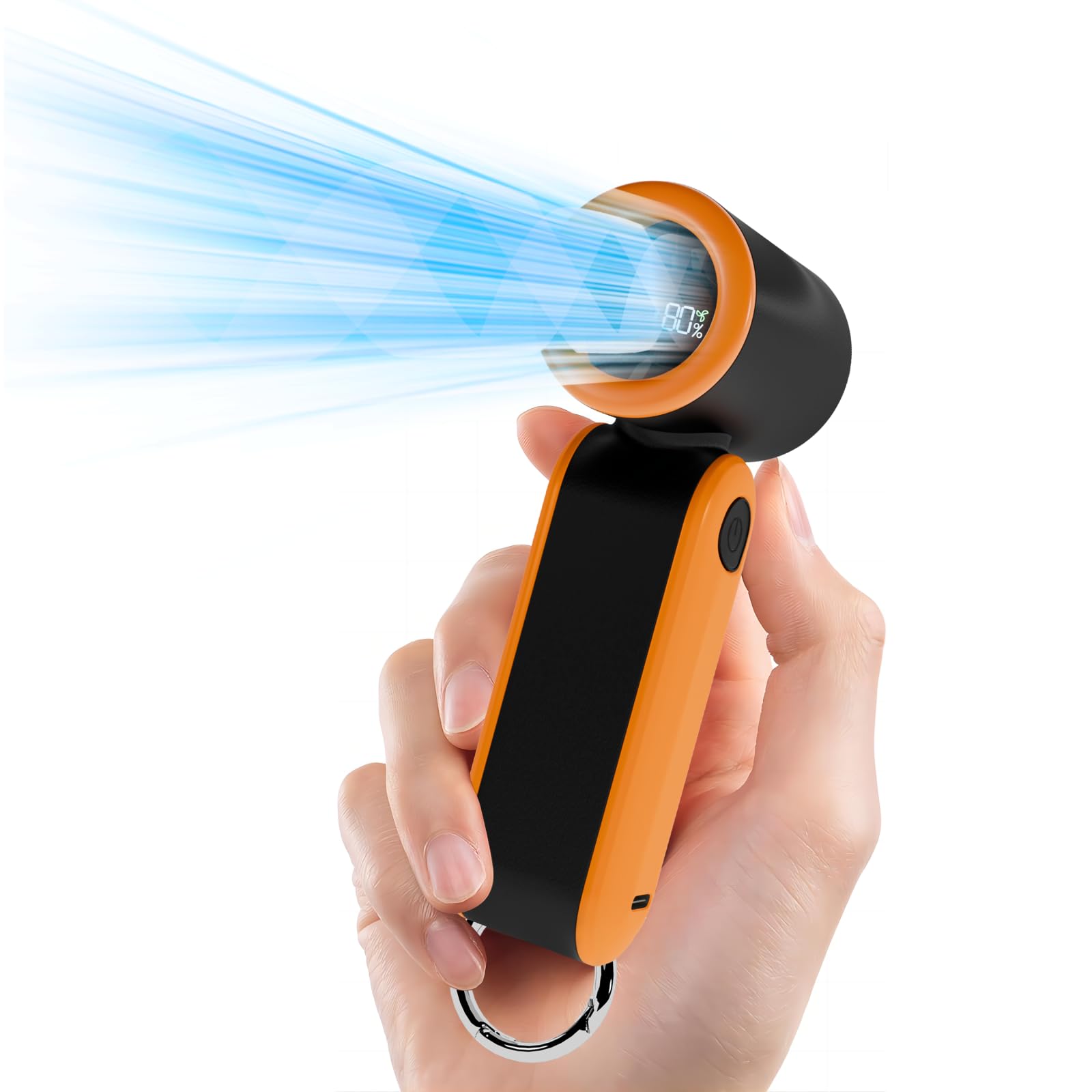 MERTTURM Portable Handheld Fan Rechargeable, 3000mAh USB Mini Pocket Hand Fan with LED Display, 5 Speeds Powerful Cooling, Electric Small Personal Desk Turbo Fan for Outdoor/Travel/Home-Black Orange