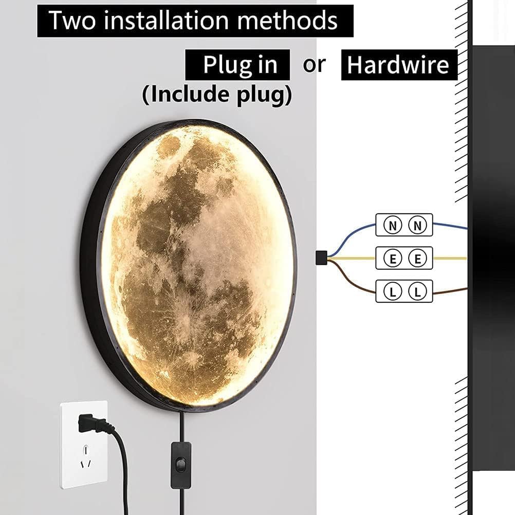 Aplique de Pared LED Luna Interior con Mando a Distancia, Lámpara de Pared Regulable 35W con Interruptor y Enchufe, Lámpara de Cabecera Infantil con Cable, Lámpara de Luna para Dormitorio Salón,30cm