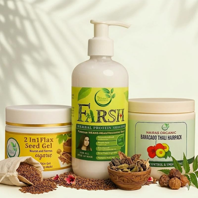 Oily Scalp & Hair Fall Control Combo | Farsha Herbal Protein Shampoo 300ml + 2-in-1 Flaxseed Hair Gel 100g + Banacado Thali Hair Pack 300g | Oil Control, Hair Growth & Strengthening-image-17