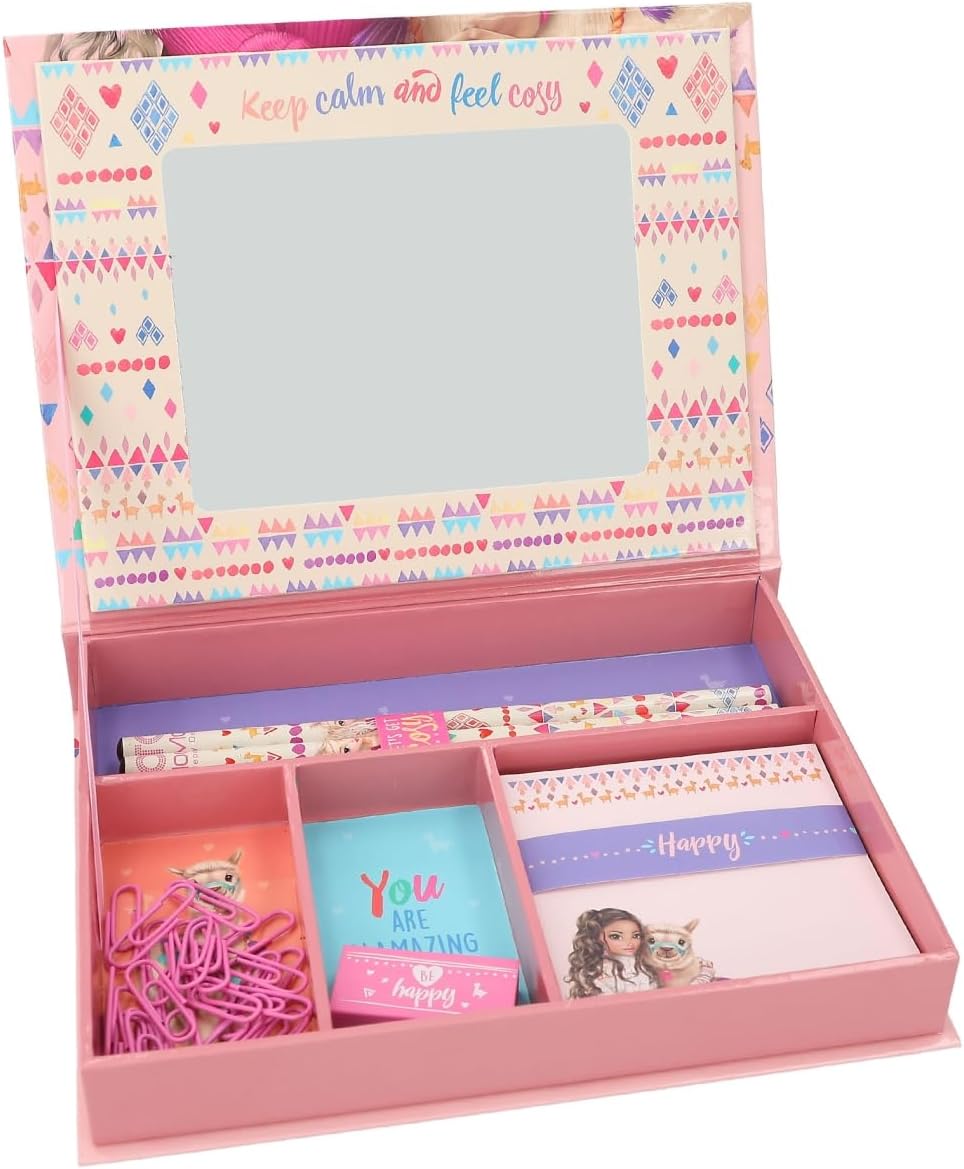 Depesche 12705 TOPModel Cosy-Stationery Box with Pencils, Eraser, Paper Clips, Notes and Mirror, Approx. 20 x 15.5 x 3.2 cm