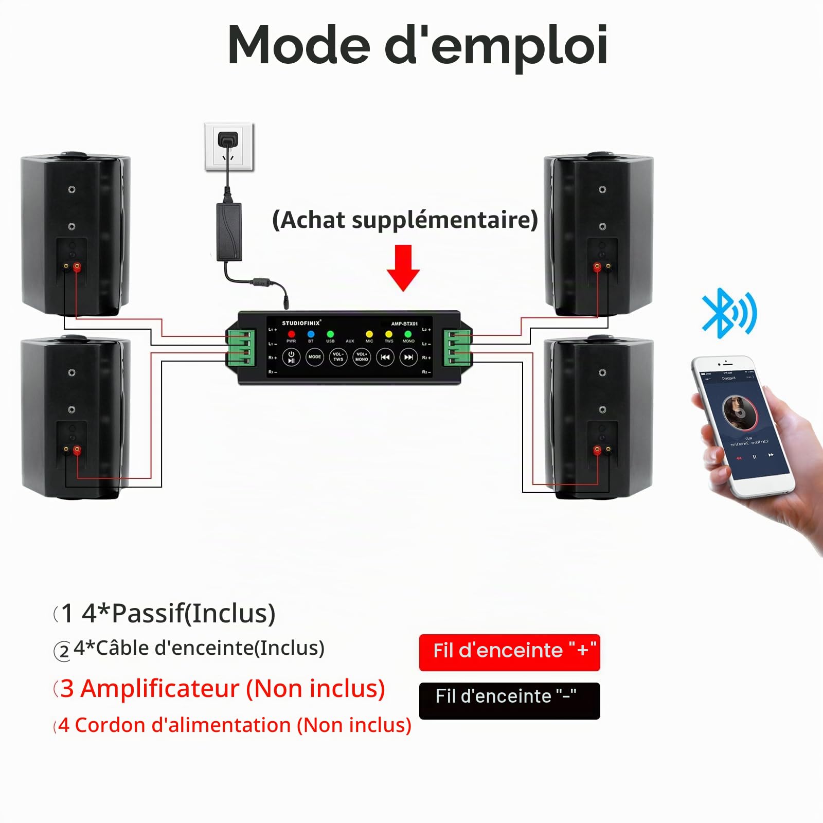 STUDIOFINIX Etanche Enceintes d'extérieur 5.25 Pouces avec 300 Watts de Basses puissantes, Couverture sonore stéréo à Large Plage, durabilité par Tous Les Temps (2 Paires, Noir)
