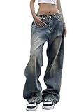 Women Wide Leg Jeans Mid-Low Waist Baggy Jeans Loose Boyfriends Jeans Y2K 90s Denim Pants