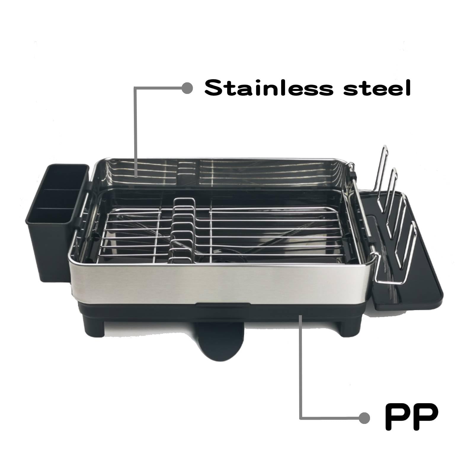 Escurridor grande de acero inoxidable, escurridor de platos de cocina con boquilla giratoria, soporte para copas de vino, soporte para utensilios, escurridores de platos que ahorran espacio