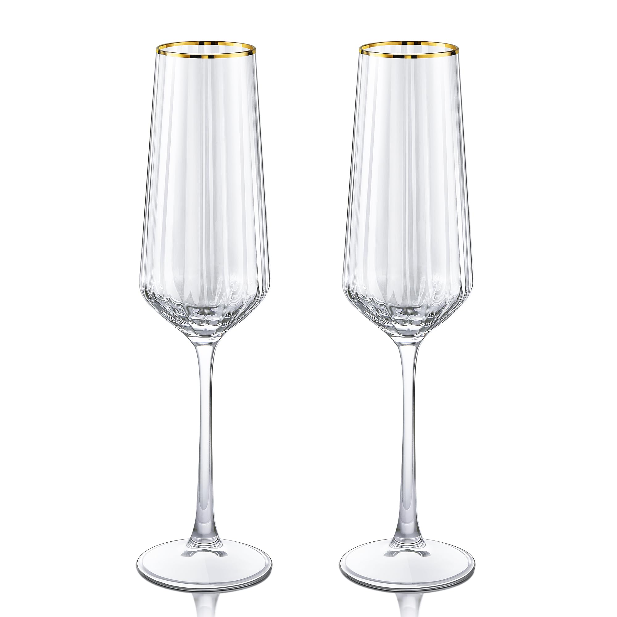 Joeyan 270ml Flute Champagne Verre Élégantes avec Bord Doré,Lot de 2 Coupe à Vin Rayés,Soufflé à la Main,Transparent Verre a Pied Cristal pour Noël Fêtes Mariages anniversaire,Passe au lave-vaisselle