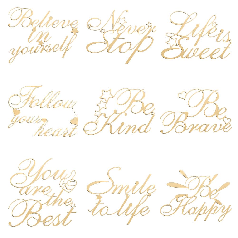 OLYCRAFT 9pcs Inspirational Quote Pattern Stickers Metal Golden Sticker Self Adhesive Words Energy Stickers for DIY Crafts Scrapbooks Epoxy Resin Art Decorations - 1.6x1.6 inch