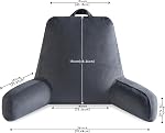 OAISZ Reading Pillow for Sitting in Bed Adult, 19" Reading Pillow with Shredded Memory Foam, Back Pillow for Sitting Up with Extend Arms, Pockets, Bed Pillow with Washable Cover, Grey