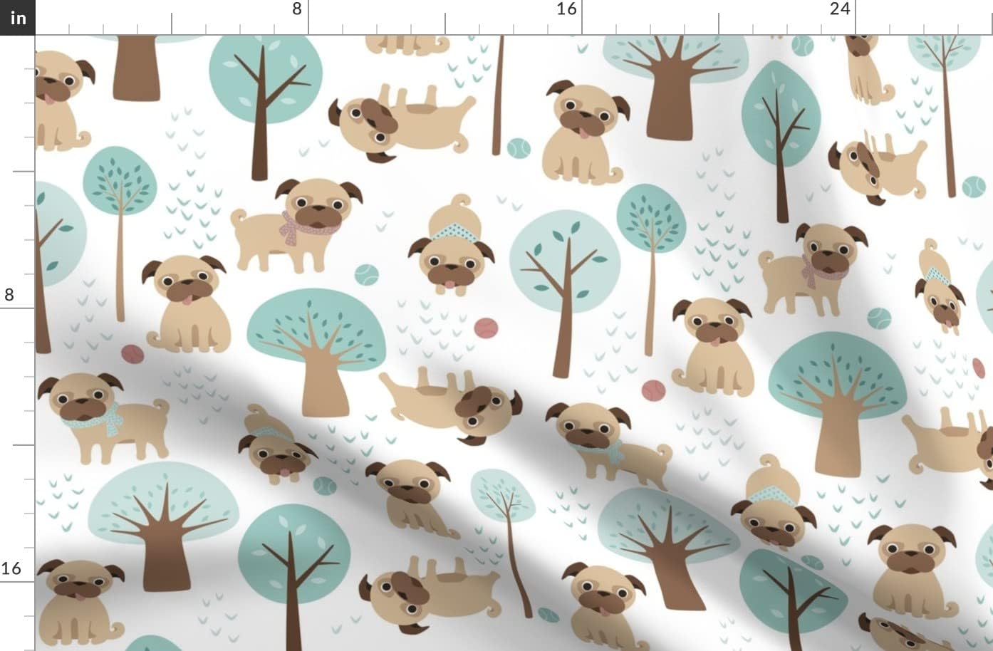 Spoonflower Fabric - Pugs Park Pug Dog Pet Animals Cute Year Printed on Organic Cotton Sateen Fabric by The Yard - Sewing Quilting Apparel Home Decor