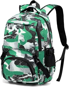 BLUEFAIRY Kids Backpack for Girls Boys Elementary Middle School Bookbag for Teens Ages 8-10 Back to School Bags Large Compartment Mochila Escolar para Ninos Camo Green