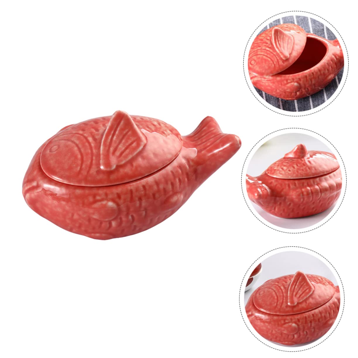 MAGICLULU Keramik Spülmaschinenfest und Leicht zu Reinigen Saucenschale in Fischförmigem Design mit Deckel Japanischer Stil für Restaurant und Zuhause