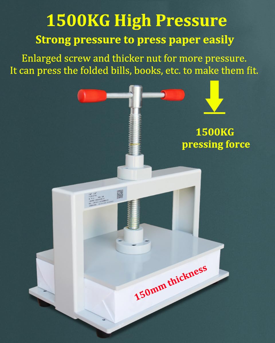 Macchina per pressatura per legatoria, macchina per pressatura carta piana A5/A4/A3, rilegatrice per impieghi gravosi 1500 kg di pressione, macchina per appiattimento manuale di libri, per libri fat