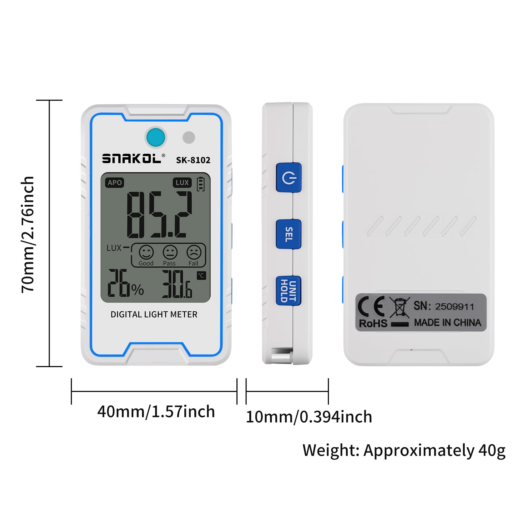 Digital Lux Meter - Illuminance Tester with Temp & Humidity -7