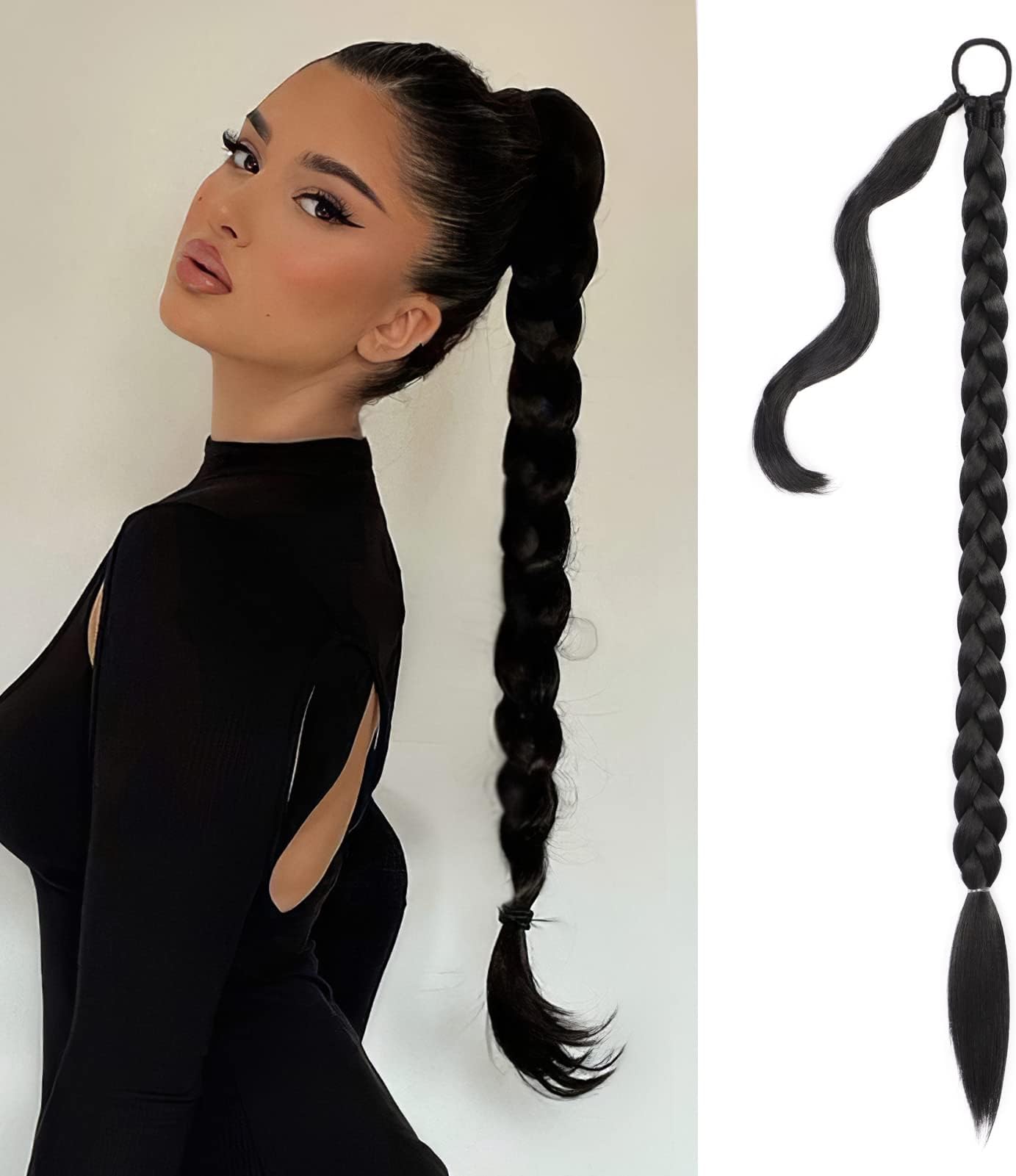 Amazon.com : NANNAN 32inch Long Braided Ponytail Extension with Hair ...