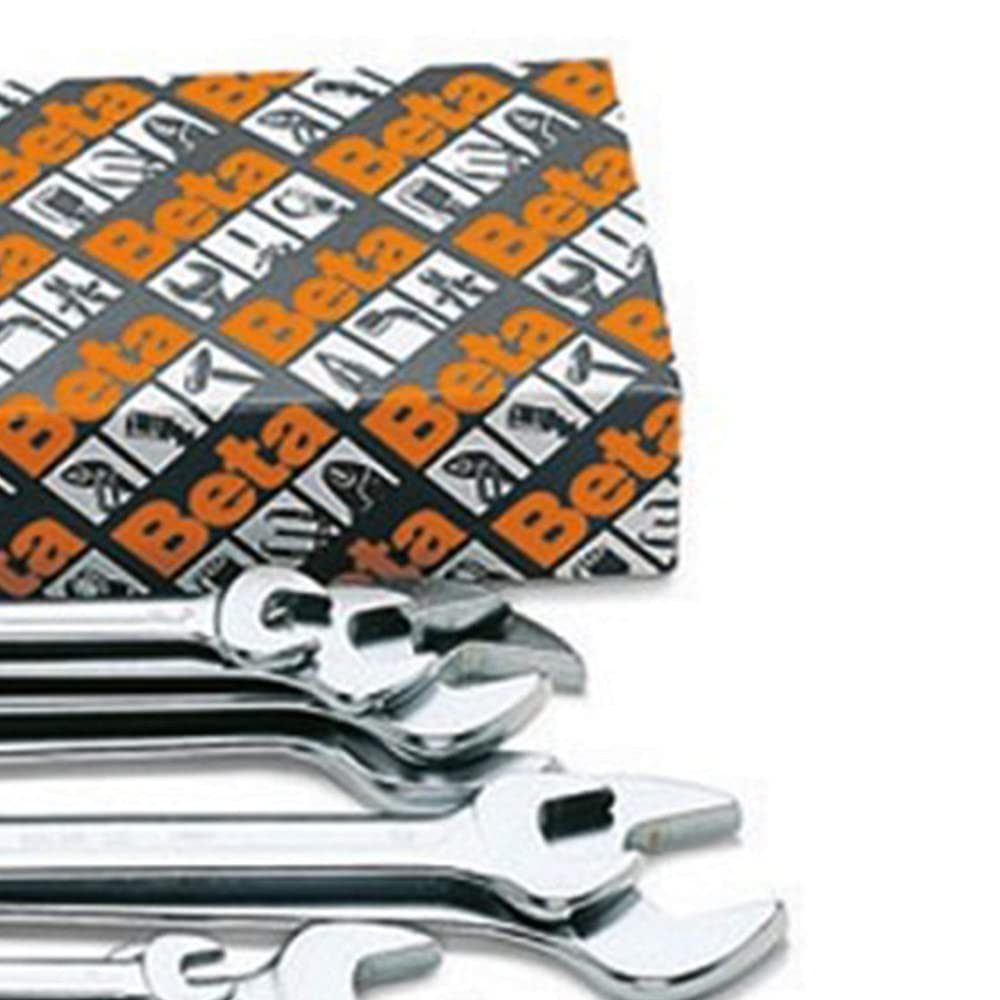 BETA - Set 8 Chiavi a Forchetta Doppie Cromate da 6x7 a 20x22 mm, Serie Chiavi Professionali per Serraggio Dadi e Bulloni Officina Meccanica e Manutenzione Industriale, 55/S8