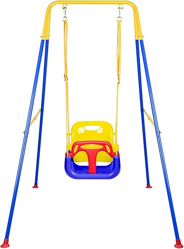 Miniatura 9 de Juego de columpios 3 en 1 para niños pequeños, columpio plegable con soporte, para interiores y exteriores, columpios multifuncionales para patio
