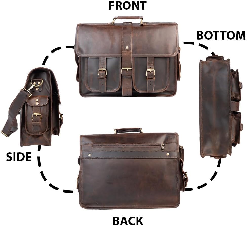 URBAN DEZIRE 16 inch Leather Messenger Bag Brown Vintage Satchel Genuine Laptop Computer Office Shoulder Handmade Briefcase for Men - Image 8
