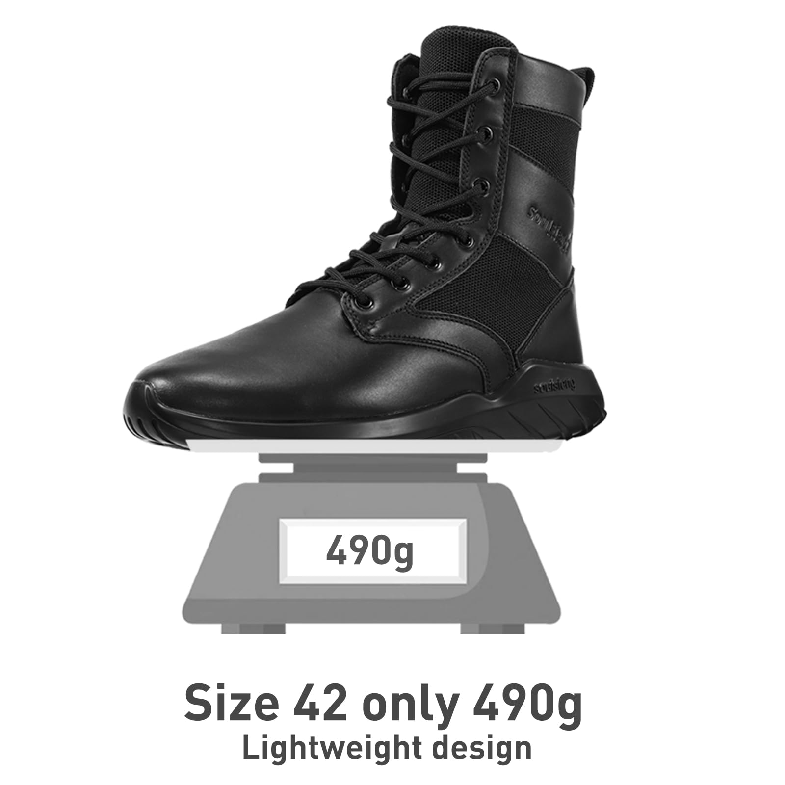 Soulsfeng Men's Tactical Boots Lightweight Breathable Military Combat Boots with Side Zipper Hiking Work Boots for Women Black Size EUR 36