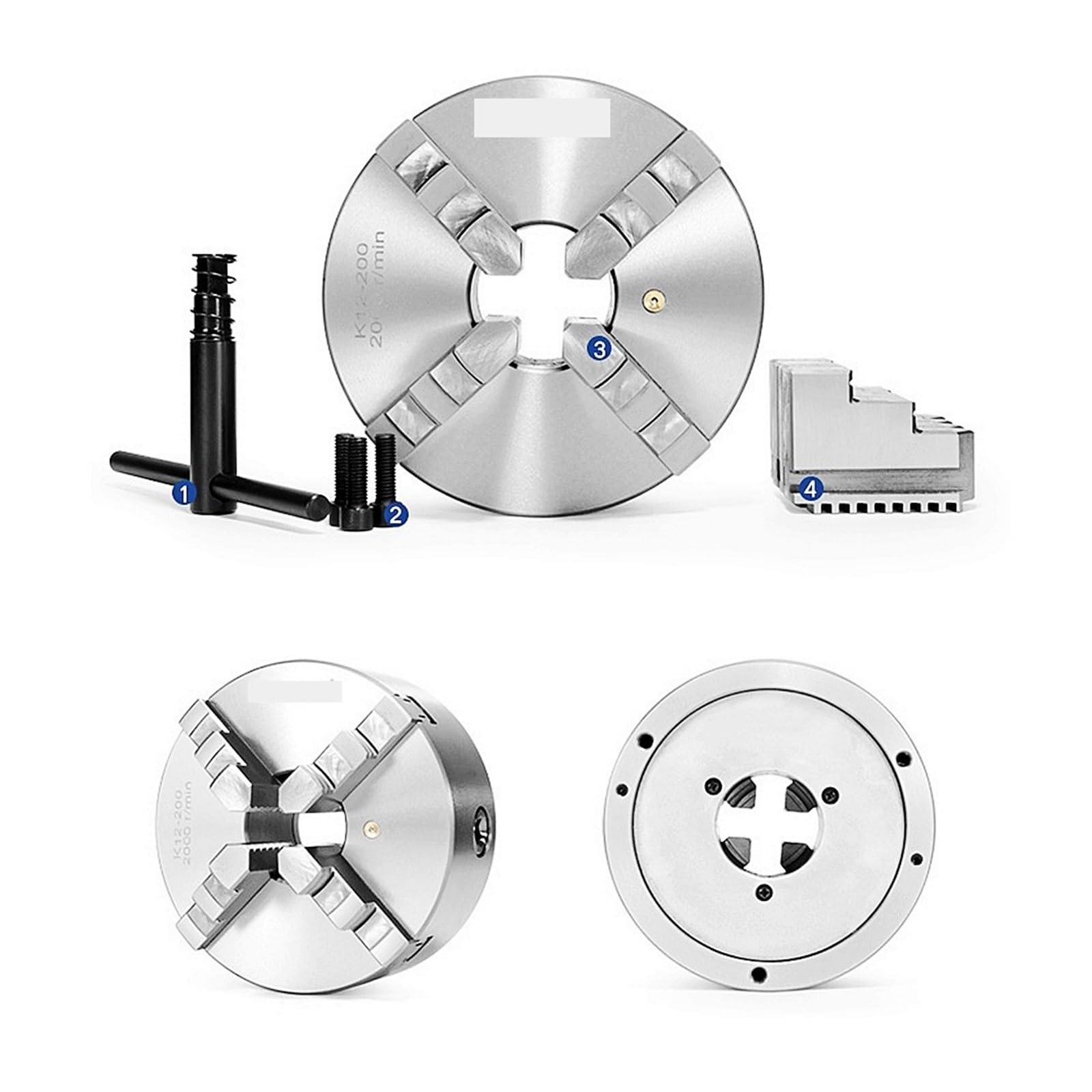 Mandrino for tornio K12 80 100 125 160 200 250 130 Mandrino autocentrante a Quattro Griffe Sanou da 100 mm Mandrino a Scorrimento da 4 Pollici for Piccola L(K12-125)