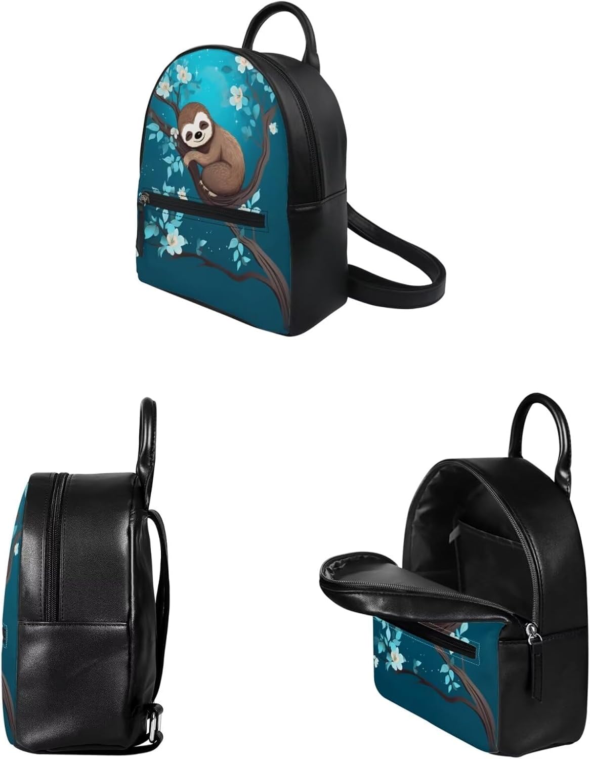 Showudesigns Flower Sloth Mini Backpacks for Women Leather Purse Backpack Cute Small Back Pack Zipper Teenager Shoulder Bag Women Backpack Purse and Wallet Set Of 2 Handbags Stuff Sack Tote Bags - Image 2