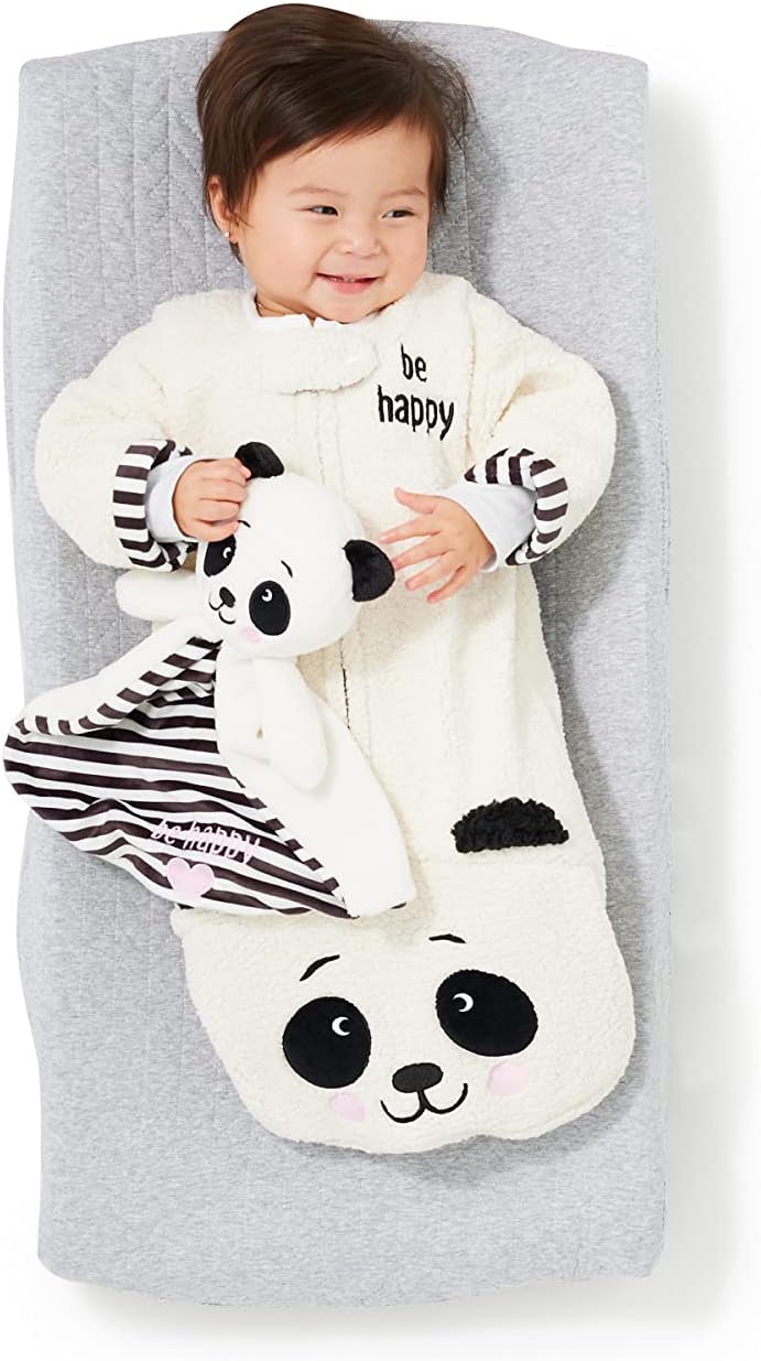 Enesco unisex baby Izzy and Oliver New Panda Be Happy Cozy Bag Onesie, White, 0-12 Months US