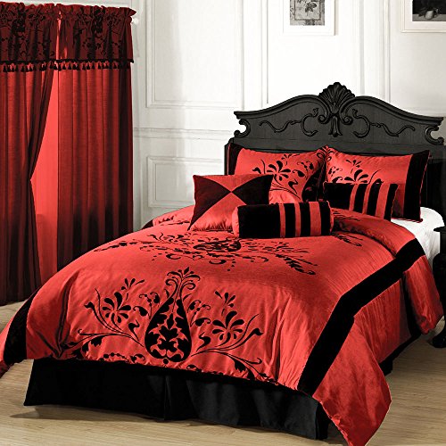ExceptionalSheets Cozy Beddings 7-Piece Violeta with Black Floral Flocking 104 by 92-Inch Bed in a Bag, King