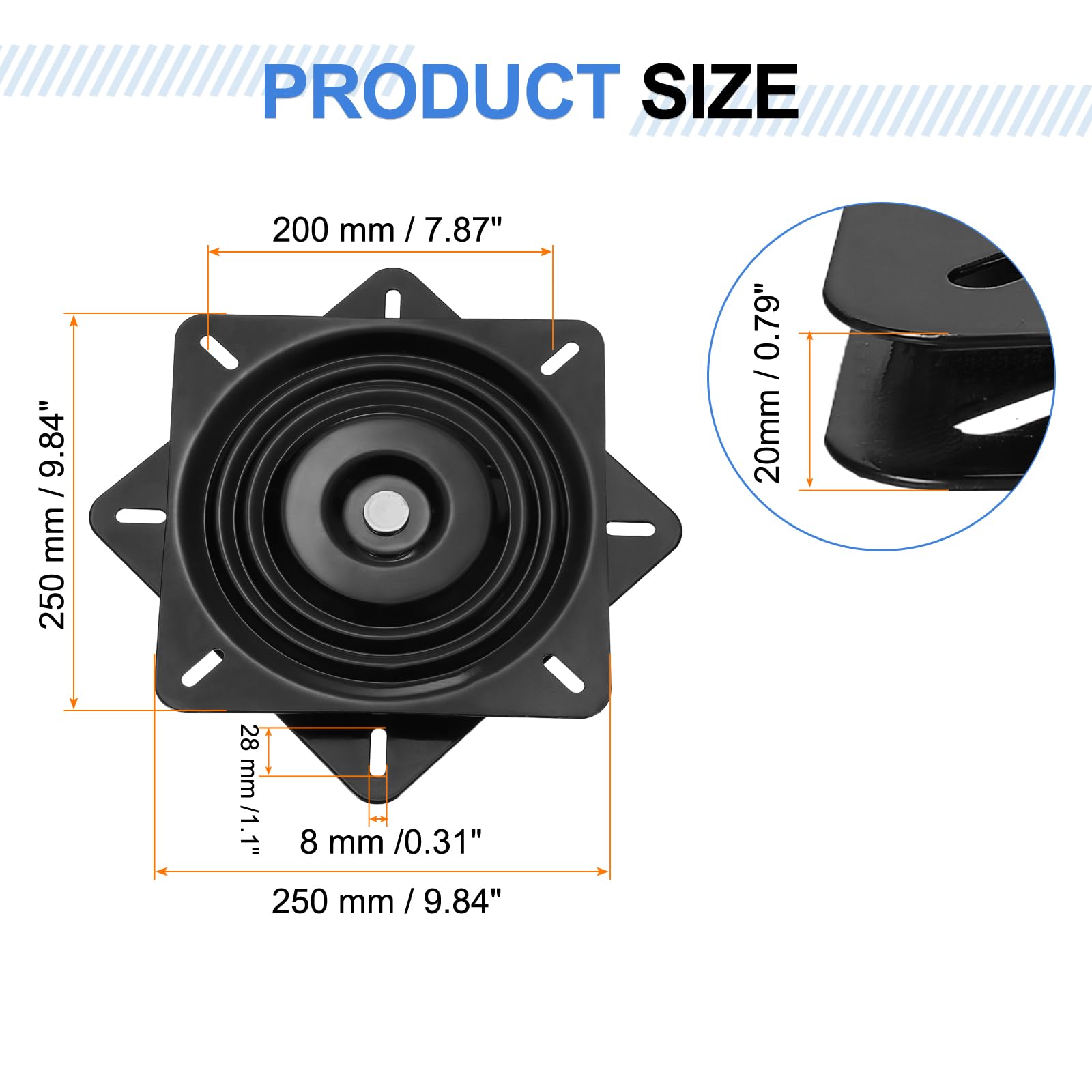 QUARKZMAN Sgabello Girevole di Ricambio 10" Girevole a 360° Lazy Susan Nero | 250x2mm, Piastra di Montaggio Base Girevole a Sfera Semi-Quadrata, per Poltrona Reclinabile o Tavolo