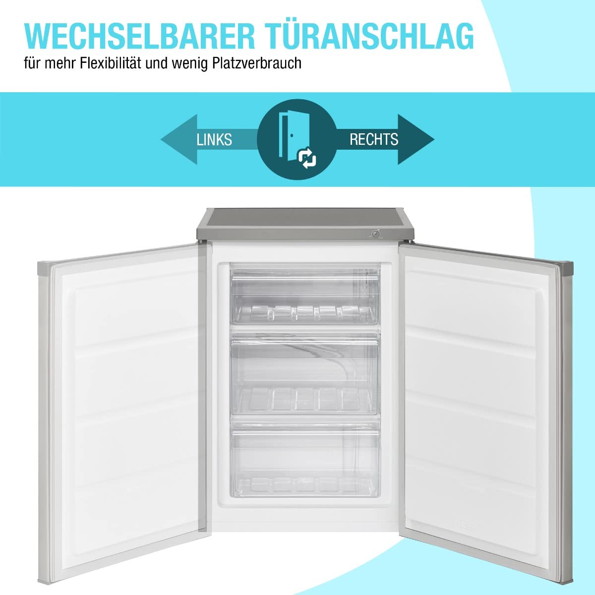 Bomann Congélateur 85L inox GS2186-1-inox, Congélateur autonome d'une capacité nette de 85 litres, pose libre, Éclairage intérieur à LED, Température réglable, silencieux, economique congélateur E