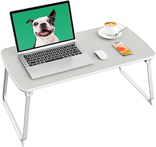 Leather Foldable Lap Desk for Laptop, SAIJI Laptop Bed Tray Table, Portable Laptop Table for Bed/Floor/Couch/Sofa/Home/Office Working, Reading,Writing,Dining(Large-Gray)