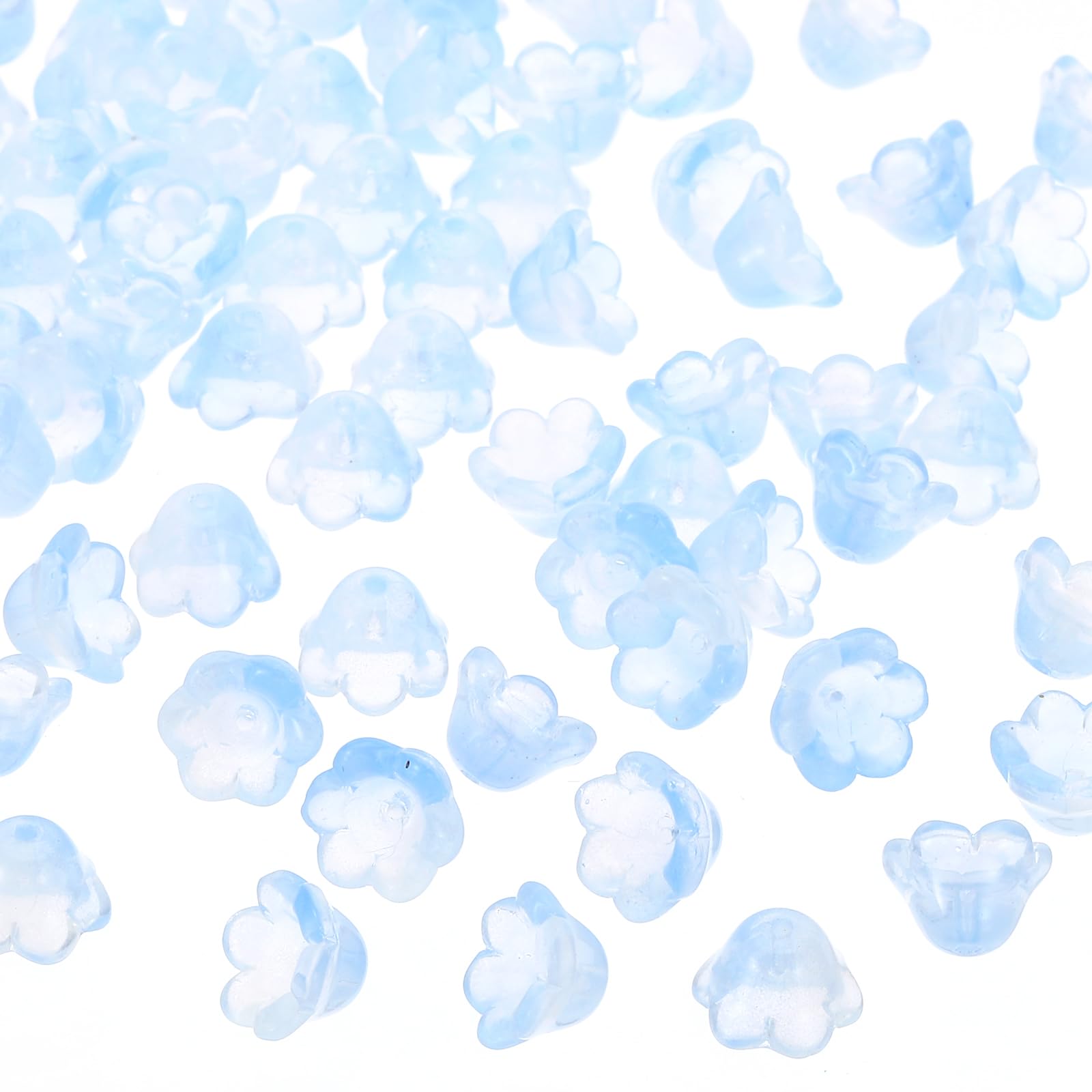PATIKIL Glass Trumpet Flower Beads, 200 Pcs Gradient Flower Bead Charm for DIY Craft Decorations Light Blue