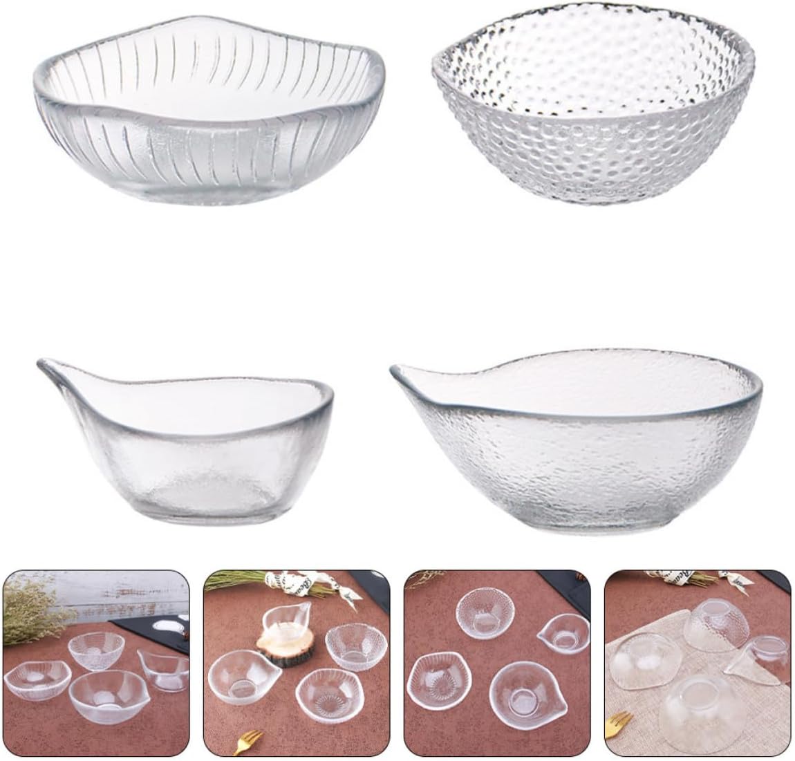 GANAZONO Glass Sauce Bowls 4pcs Small Serving Dishes for Sauces