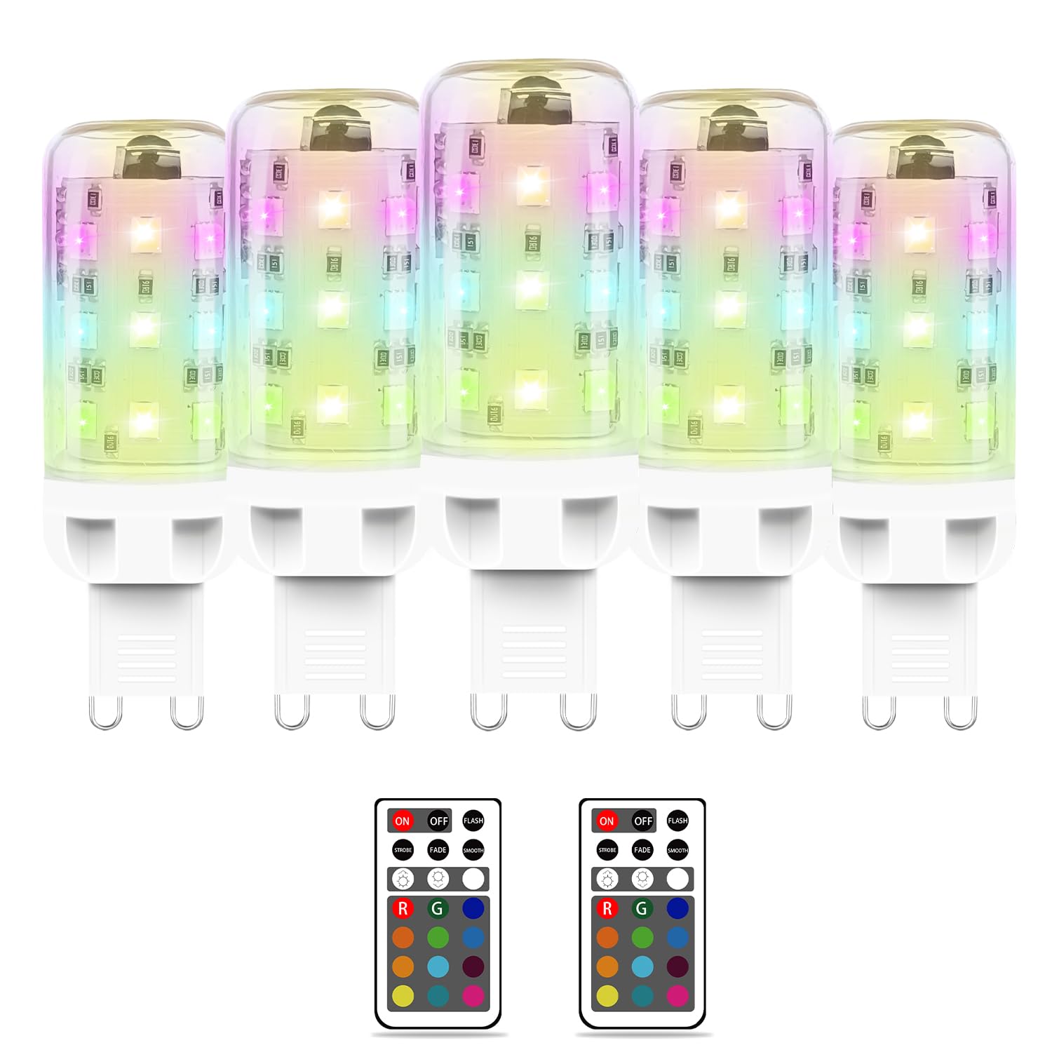 MDee G9 LED Bulbs Colour Changing Light Bulb with Remote Control, 2.5W Dimmable RGB Light Bulb, G9 LED Bulbs Cool White 6000K + 12 Color, Ideal for Home Mood Lighting, Bar, Party Decoration, 5 Pack