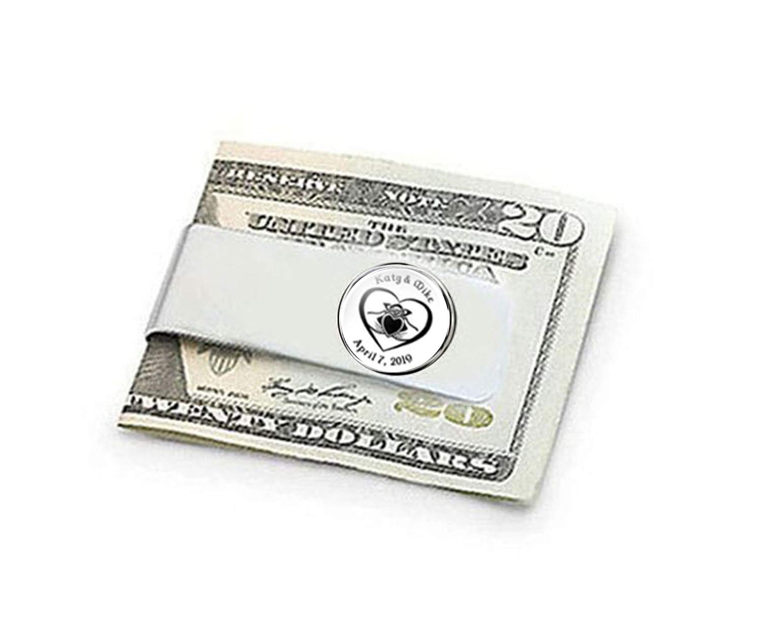 Heart Claddagh Money Clip, Celtic Personalized Name Date Money Holder