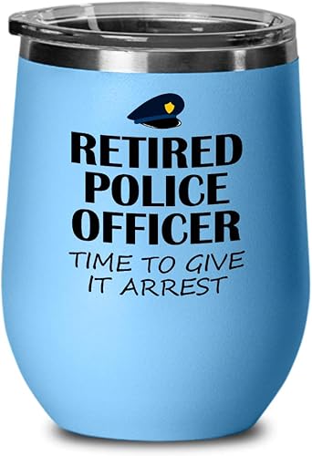Miniatura 2 de Retired Police Officer Gift - Retired Cop Wine Tumbler - Retirement Present For Police Officer - Time To Give It Arrest