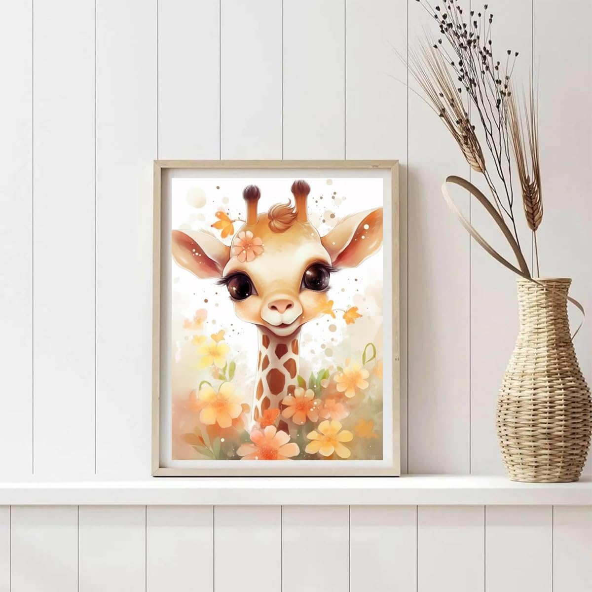 New Year Gift Cute Little Giraffe Watercolor Animal Diamond Painting Kits, 5D DIY Diamonds Dots Art for Adults, Full Drill Round Gem Kit for Wall Decor for Christmas Valentine's Day 12x16 inch