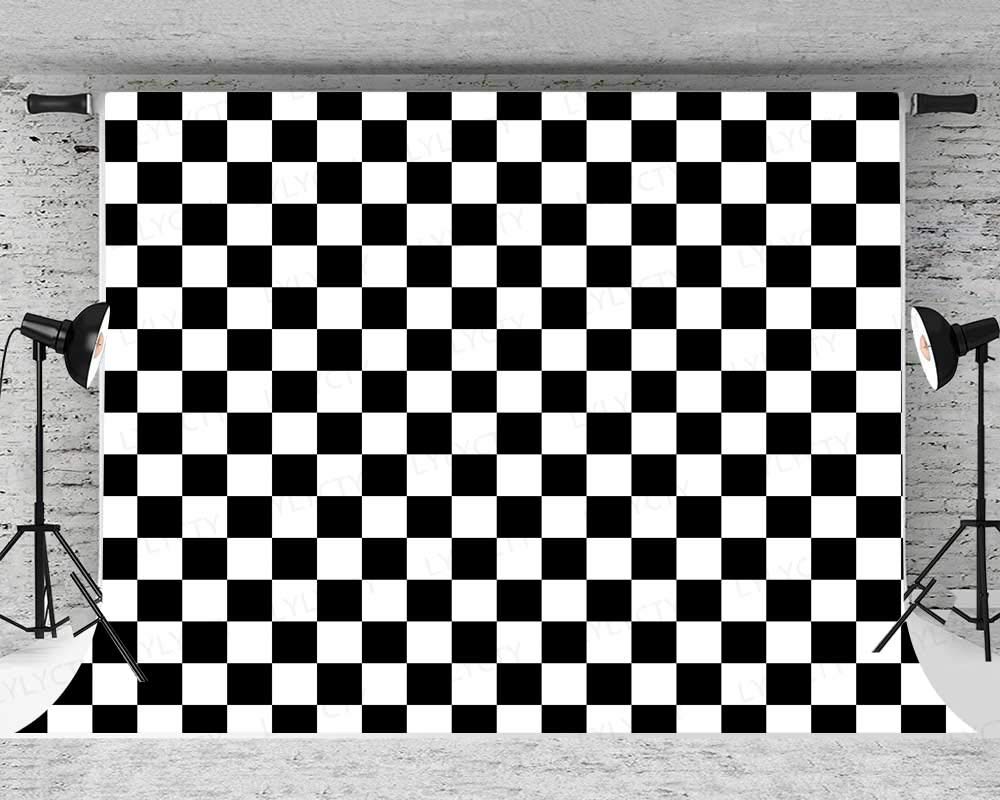 Checkered Backdrop Cars Race Car Photo Backdrop for Birthday Party Decortaions Black and White Background for Photography 9x6ft
