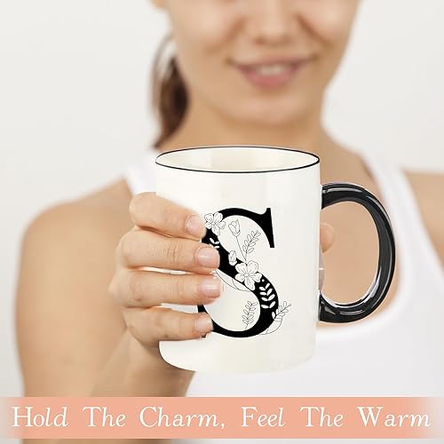 Miniatura 5 de Tazas de café de cerámica con monograma, taza de bebida inicial de 11 onzas con caja de regalo, regalos únicos de cumpleaños y Navidad para mujeres,
