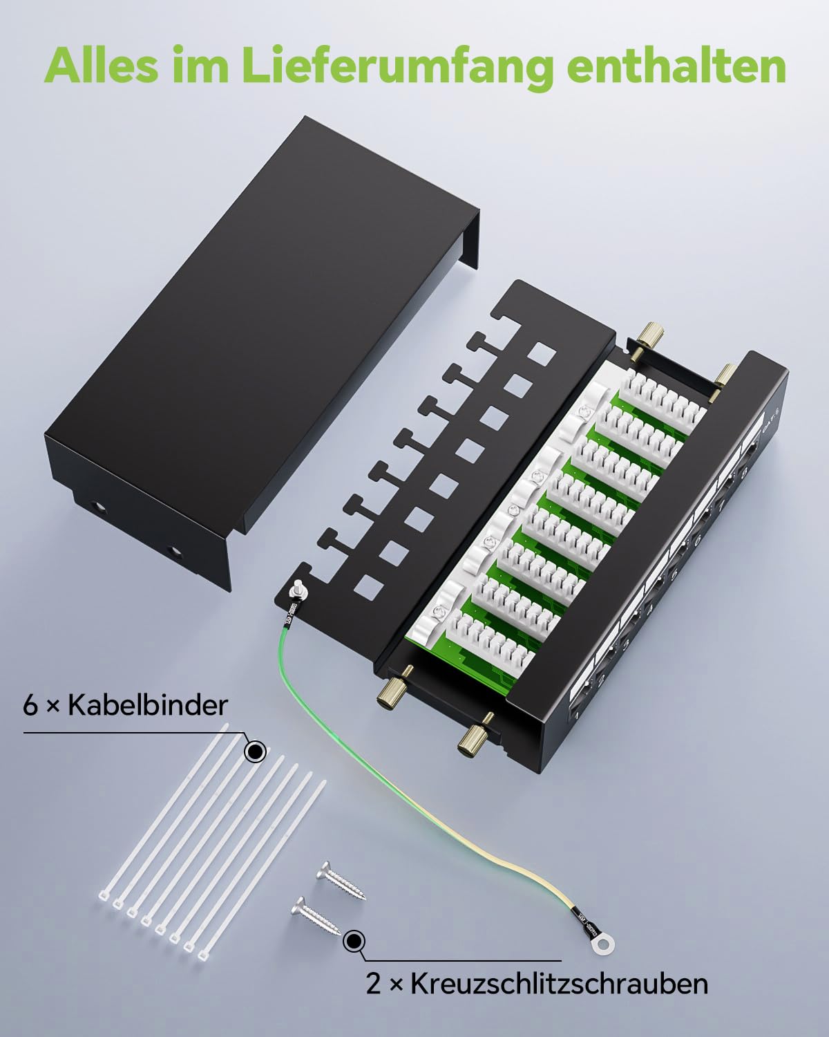 8 Port CAT6 Patchpanel Verteilerfeld, 1Gbps/250MHz, Vergoldete Patch Panel für Cat6/5E/5 Verlegekabel, Metallgehäuse mit Erdung für Wandmontage und Heimvernetzung